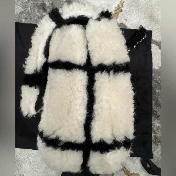 Chanel Shearling White Black Tartan Single Flap CC Chain Shoulder Bag - Picture 7 of 15